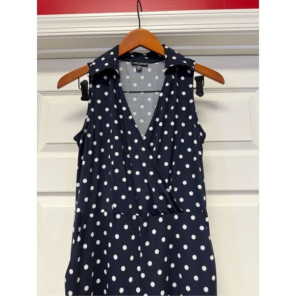 Nina Leonard Navy Polka Dot Sleeveless Collared Jumpsuit Sz S - Picture 2 of 7